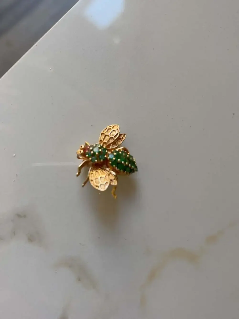 14K Yellow Gold Emerald and Ruby Bee Brooch Large Bee Brooch/pin